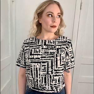 Forever 21 Black & White Abstract Print Top